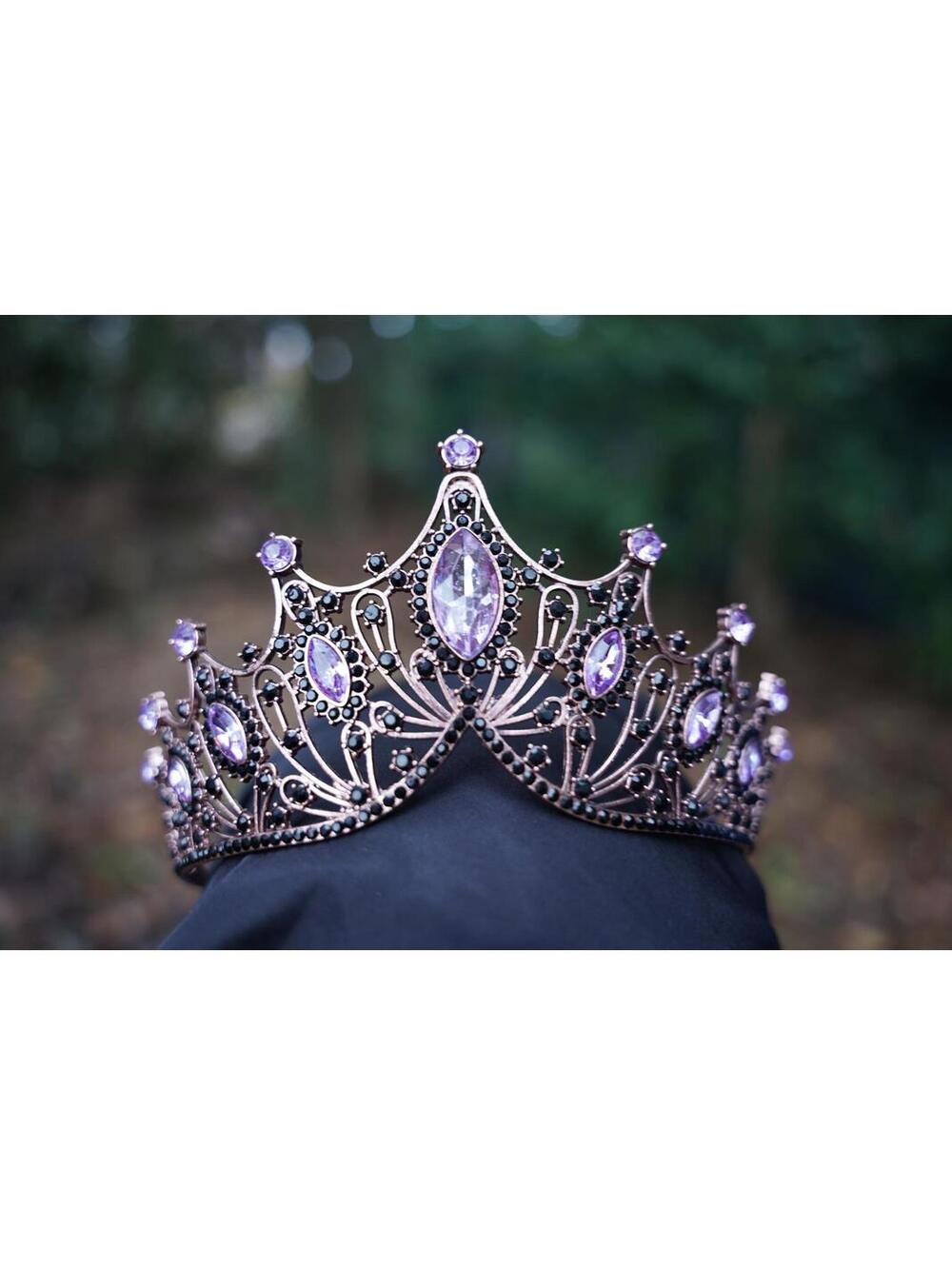 Tiered Purple Crystal Tiara Rose Gold Metal Bridal Crown Birthday Wedding